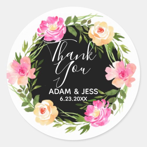 Custom Floral Wreath Thank You Classic Round Sticker