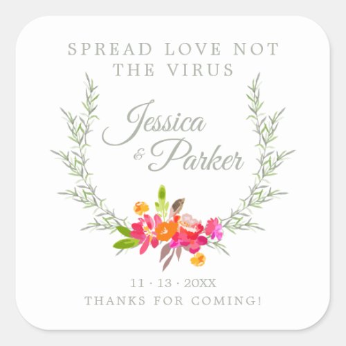 Custom Floral Wreath Wedding Sanitizer Hand Gel Square Sticker