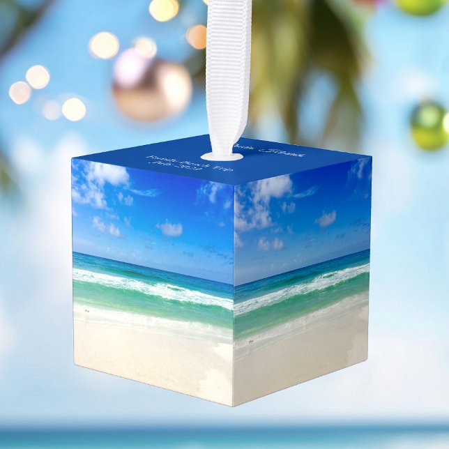 Custom Florida City Beach Trip Photo Keepsake Cube Ornament (Creator Uploaded)