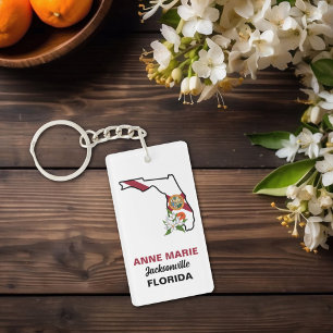 Custom Florida Flag State Flower Orange Blossom Keychain