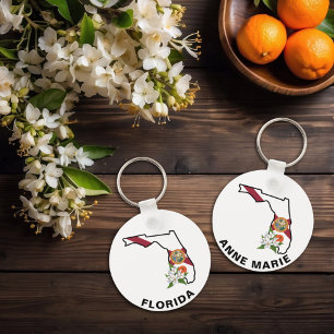 Custom Florida Flag State Flower Orange Blossom Keychain