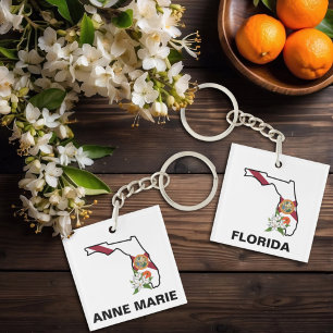 Custom Florida Flag State Flower Orange Blossom Keychain