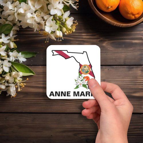 Custom Florida Flag State Flower Orange Blossom Square Sticker