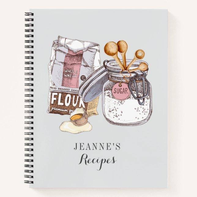 Custom Flour Sugar Measuring Spoons Recipe Notebook (Front)