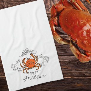Custom Flourish Orange Crab Kitchen Towel