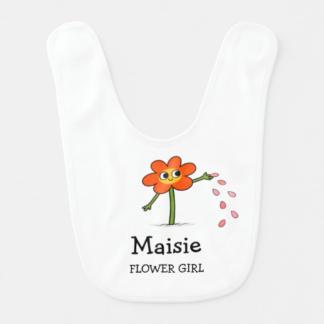  Custom Flower Girl Name Quirky Cute Whimsical Baby Bib (Front)