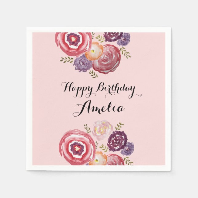 Custom Flower Painting Pattern Paper Napkin (Front)