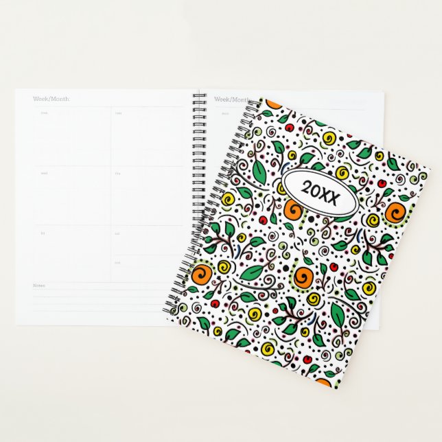 Custom Flower Pattern orange Swirl Berry White -  Planner (Display)