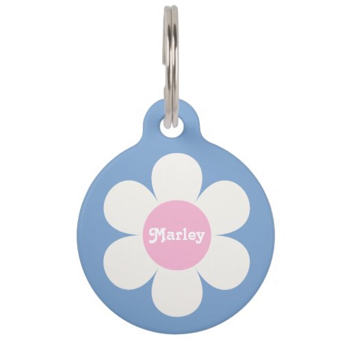 Custom Flower Power Daisy pink and blue Pet ID Tag