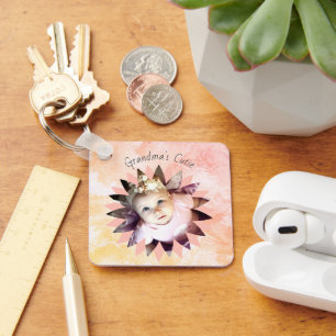 Custom Flower Shape Photo Pastel Watercolor Keychain