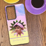 Custom Flower Shape Photo Pastel Watercolor Samsung Galaxy S21 Ultra Case<br><div class="desc">This colorful fun design features a placeholder photograph in a flower shape with template text. Personalize the template text and replace the placeholder photo with yours. A square photo works best. A great gift idea for any occasion.</div>