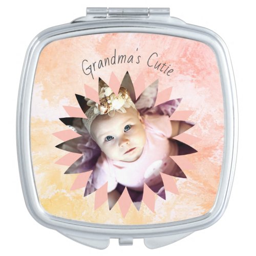 Custom Flower Shape Photo Pink Pastel Watercolor Compact Mirror