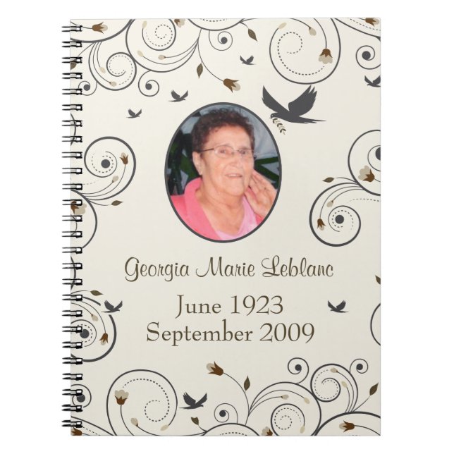 Custom Flowers and Swirls Memorial Guestbook Notebook (Front)