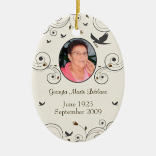 Custom Flowers and Swirls Memorial Keepsakes Poem Ceramic Ornament