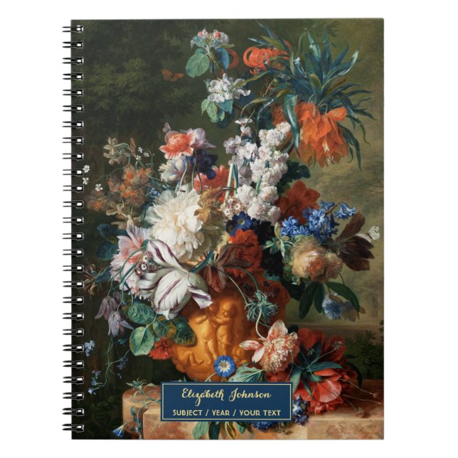 Custom Flowers Art Elegant Script Gold Name Sketch Notebook (Front)