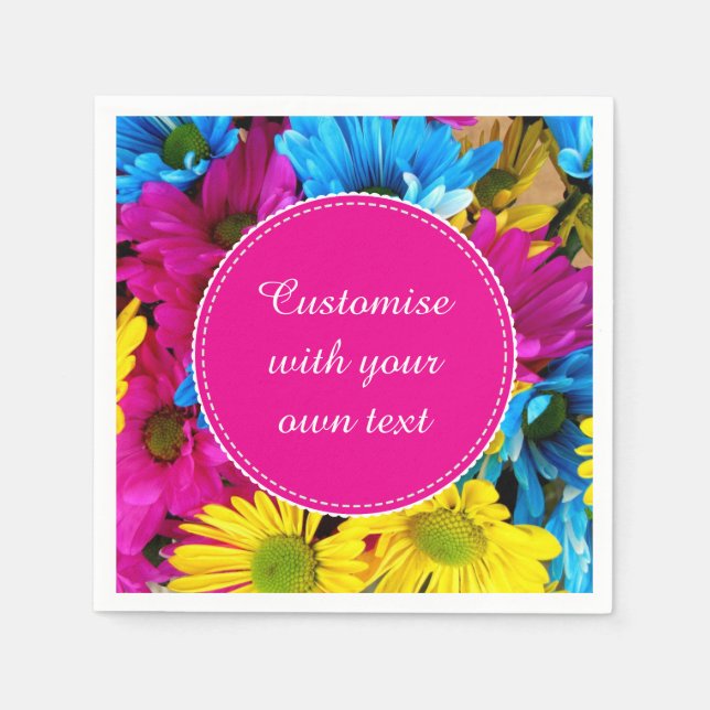 Custom Flowers in Fluorescent Colors Custom Text Napkins (Front)