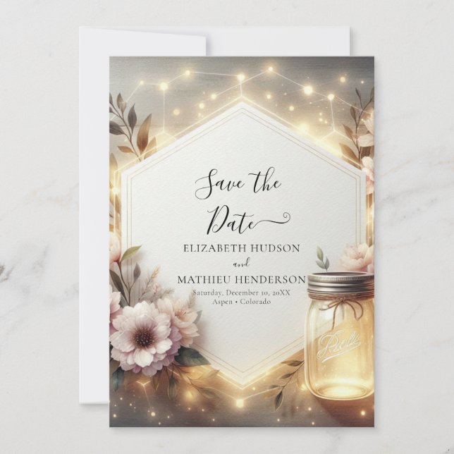 Custom Flowers Mason Jar Wedding  Save The Date (Front)