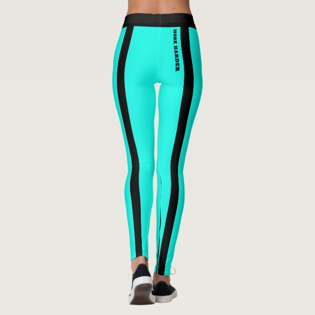 Custom Fluorescent Blue and Black Stripes Leggings (Back)