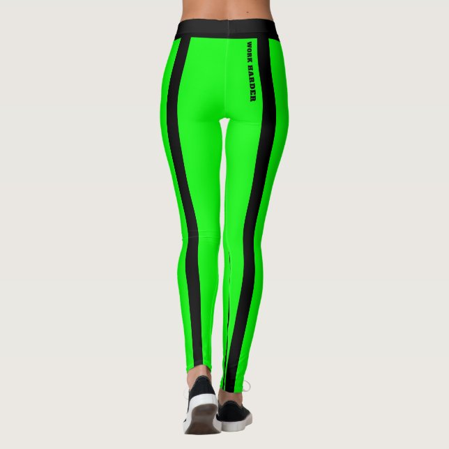 Custom Fluorescent Green & Black Stripes Leggings (Back)