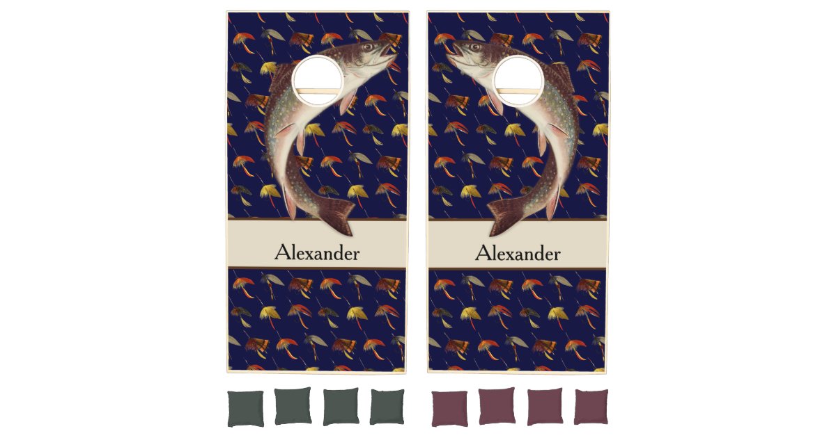 Custom Fly Fishing Flies Rainbow Trout black Cornh Cornhole Set | Zazzle