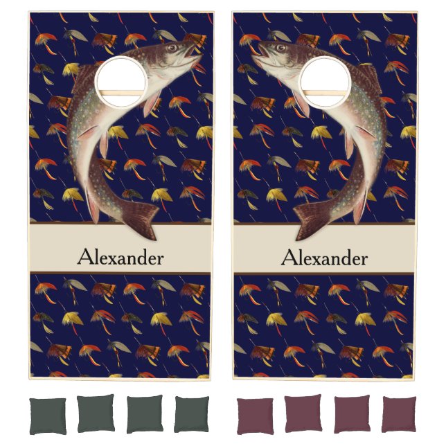 Custom Fly Fishing Flies Rainbow Trout black Cornh Cornhole Set (Set)