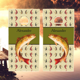 Custom Fly Fishing Vintage Flies Rainbow Trout Cornhole Set