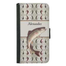 Custom Fly Fishing Vintage Flies Rainbow Trout Samsung Galaxy S5 Wallet Case