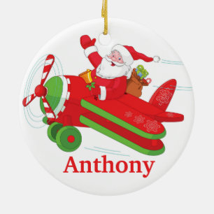 Custom Flying Santa Tree Ceramic Ornament