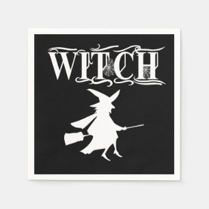 Custom Flying Witch White Typography Halloween Napkins