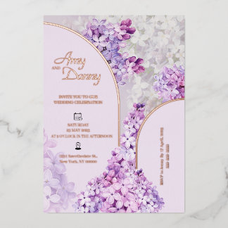 Custom Foil Watercolor Floral Lilac Wedding Foil Invitation