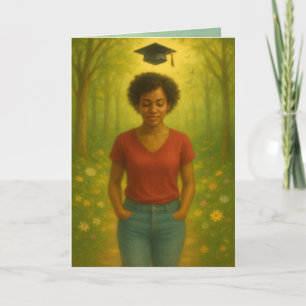 Custom Folded Graduation Card Black Female Short