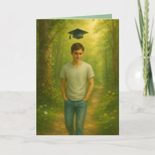 Custom Folded Graduation Card Male w/ Brown Hair 