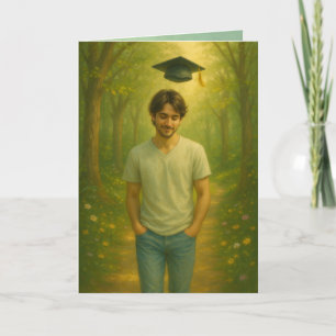 Custom Folded Graduation Card Male w/ Brown Hair 