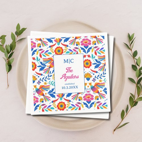 Custom Folk Art Floral Fiesta Monogram Wedding Napkins