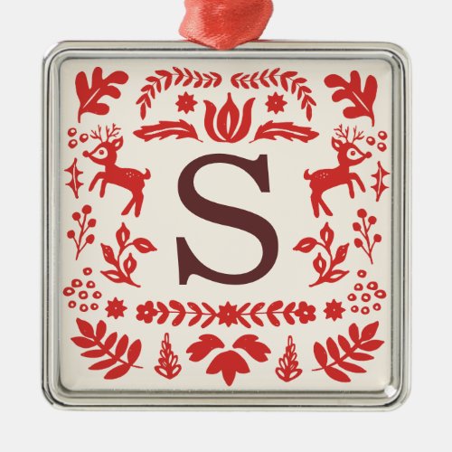 Custom Folk Art Holiday Monogram Ornament