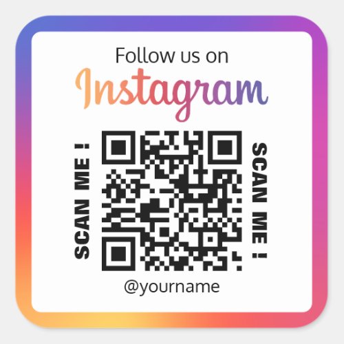 Custom Follow Us On Instagram Social Media QR Code Square Sticker