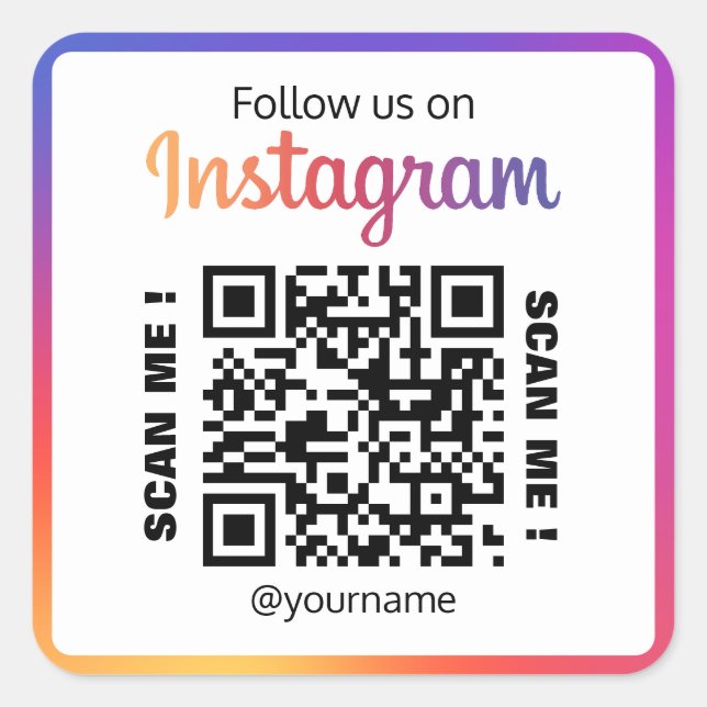 Custom Follow Us On Instagram Social Media QR Code Square Sticker (Front)