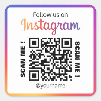 Custom Follow Us On Instagram Social Media QR Code Square Sticker
