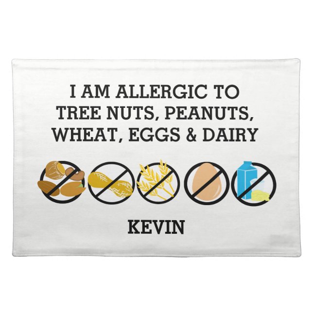 Custom Food Allergy Alert Personalized Kids Cloth Placemat (Front)