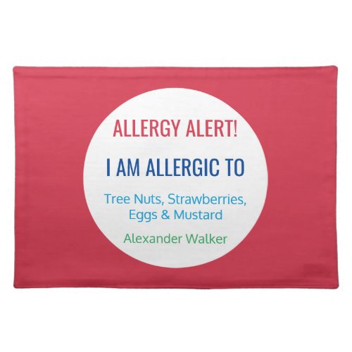 Custom Food Allergy Alert Personalized Kids Placemat