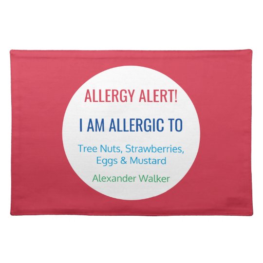 Custom Food Allergy Alert Personalized Kids Placemat