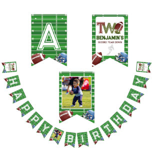 Custom Football 2nd year Down happy birthday Bunting Flags
