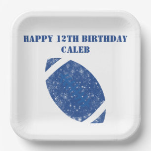 Custom Football Birthday Party Blue White Paper Plates