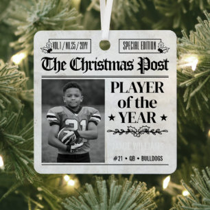 Custom Football Christmas Newspaper Photo Metal Ornament