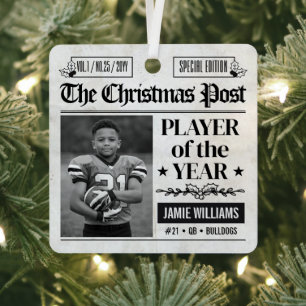 Custom Football Christmas Newspaper Photo Metal Ornament