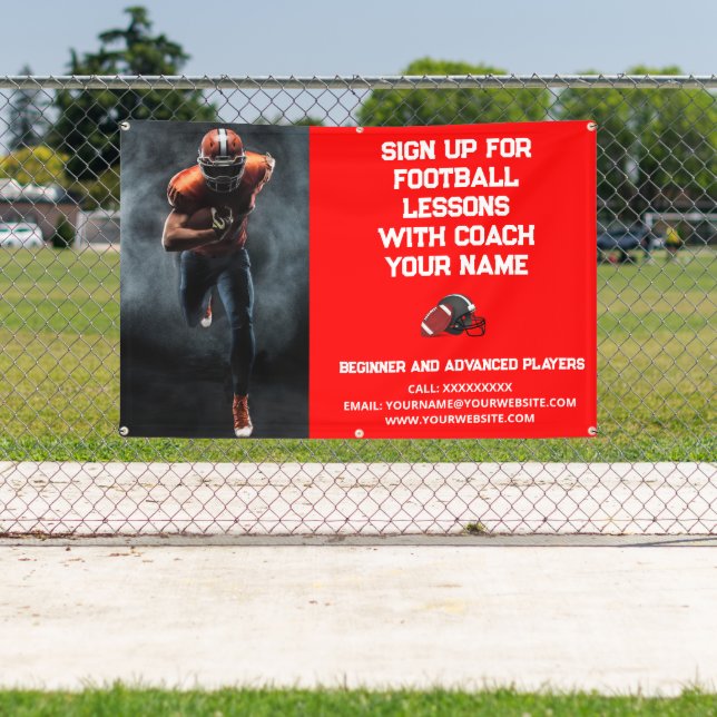 Custom Football Coach Coaching Class Lessons Red Banner (Insitu)