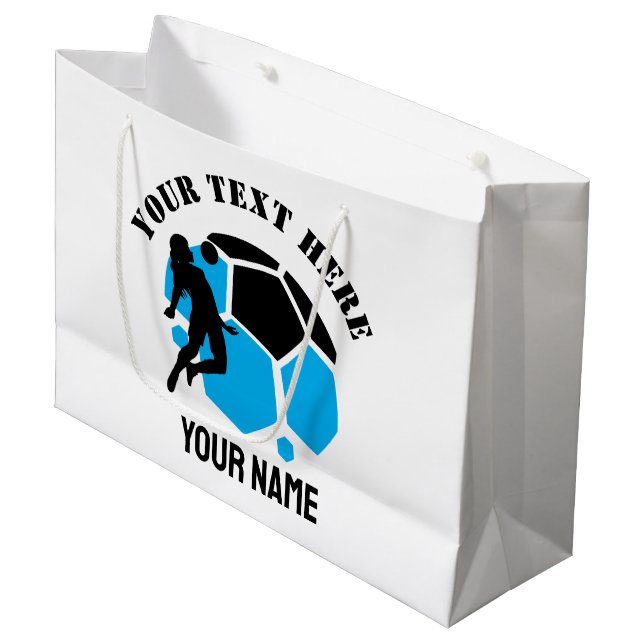Custom Football Girl Football Birthday Party Large Gift Bag (Front Angled)