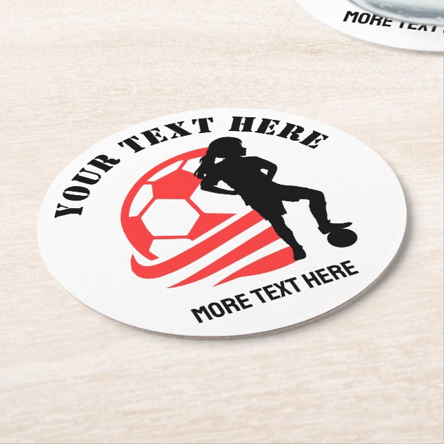 Custom Football Girl kid's Football Birthday Party Round Paper Coaster (Angled)