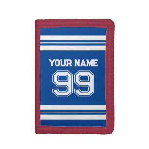 Custom football jersey number athletic stripes tri-fold wallet