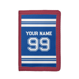 Custom football jersey number athletic stripes trifold wallet